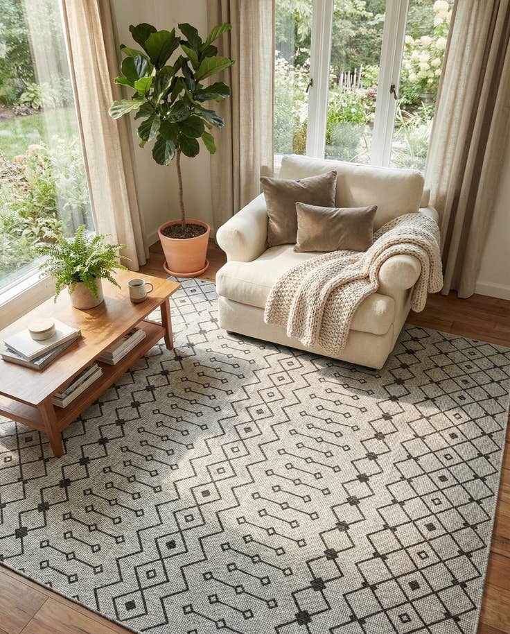 Detail image of 10' 8 x 10' 8 Easy-Clean Lattice Indoor / Outdoor Square Rug