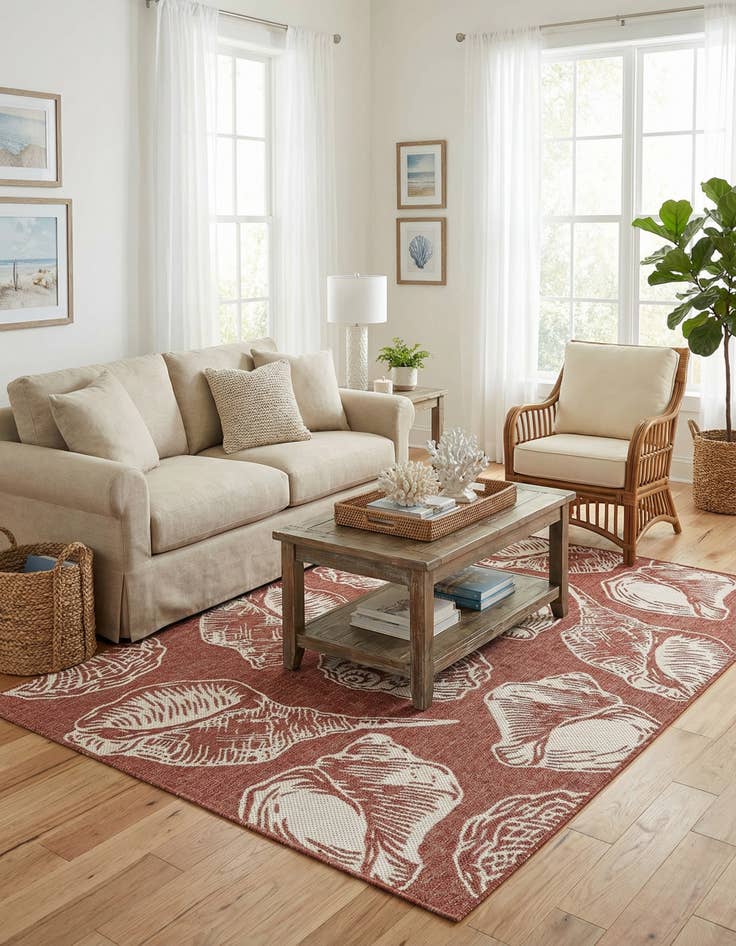 Detail image of 5' 3 x 8'  Washable Coastal Indoor / Outdoor Rug