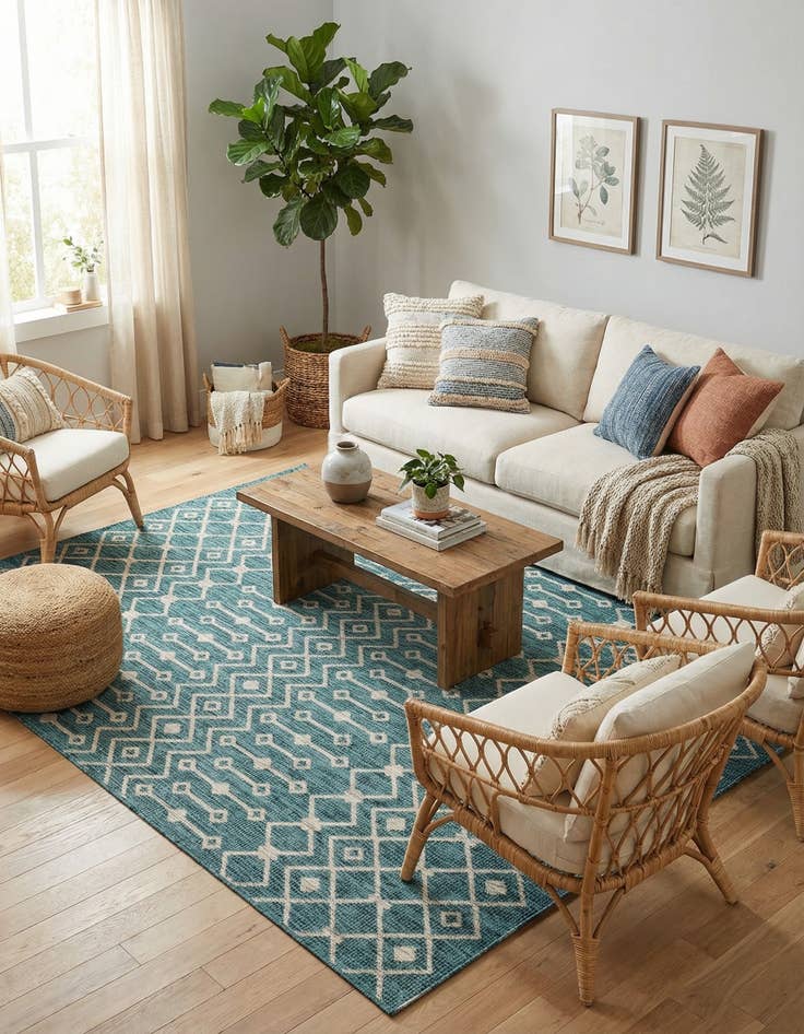 Detail image of  7' x 10'  Washable Lattice Indoor / Outdoor Rug