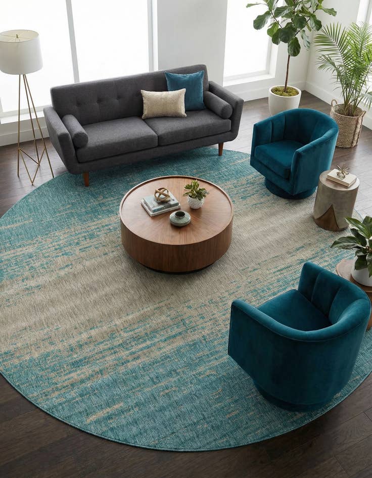 Detail image of 10' 8 x 10' 8 Easy-Clean Modern Indoor / Outdoor Round Rug