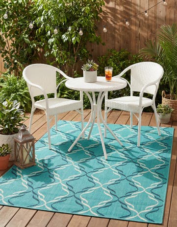 Teal Easy-Clean Lattice Indoor / Outdoor Rug