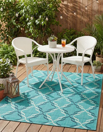 Teal Easy-Clean Lattice Indoor / Outdoor Rug
