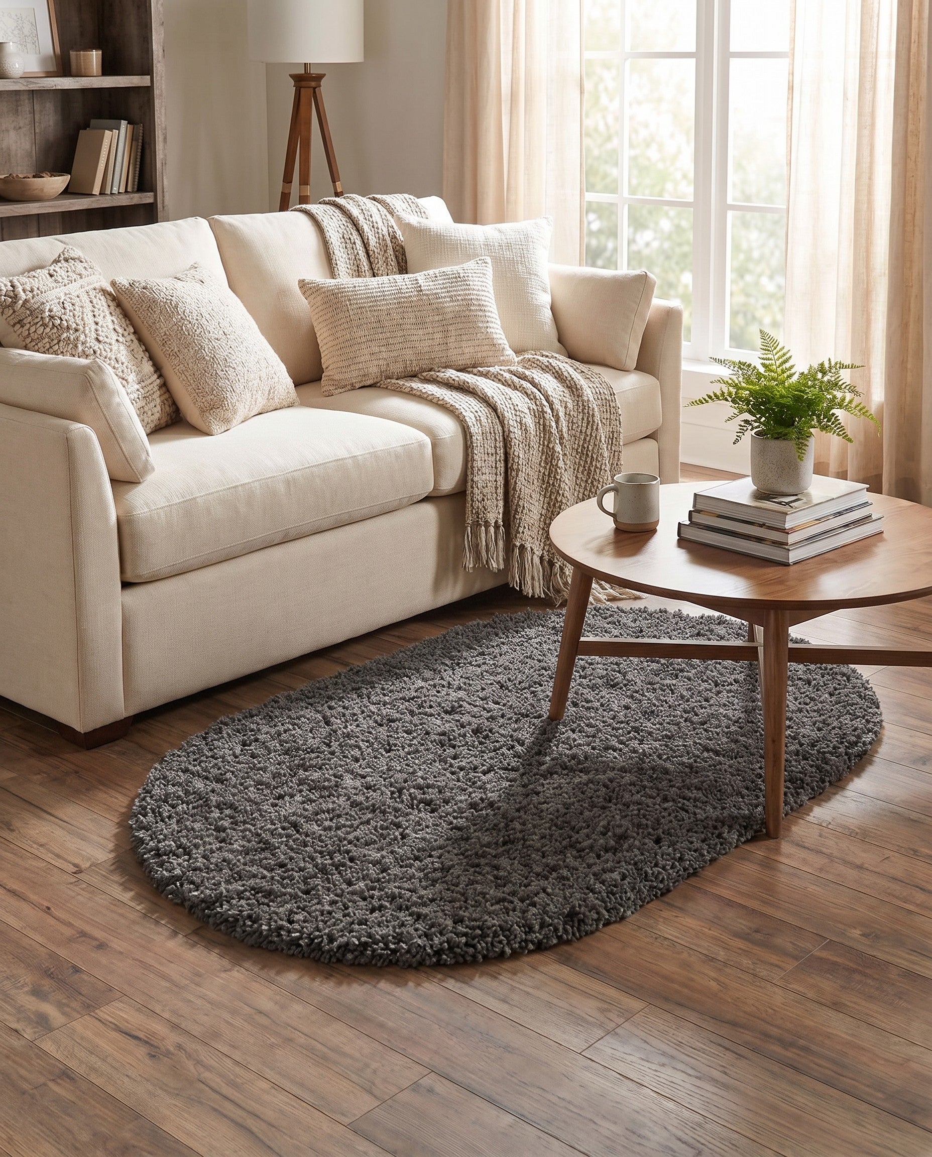3' x 5' 3 Solid Shag Oval Rug