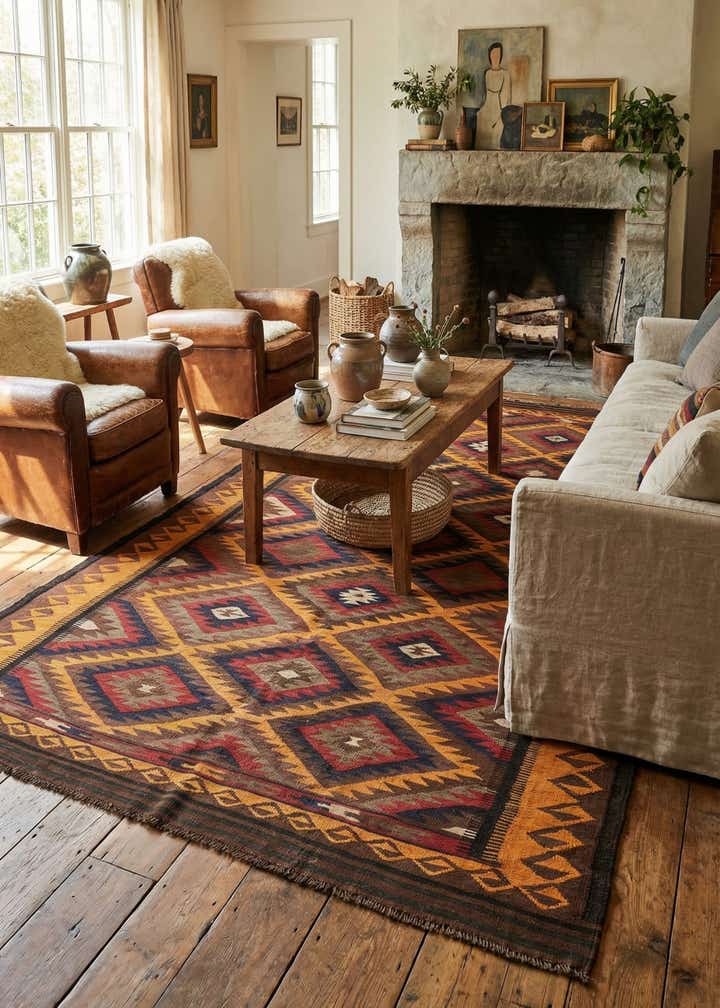 5' 6 x 10' 6 Hand Woven Kilim Fars Wool Rug