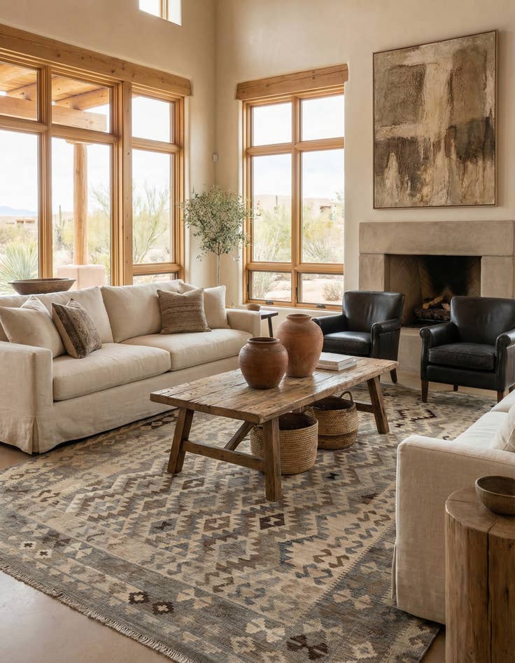 Detail image of 7' x 9' 7 Hand Woven Kilim Maymana Wool Rug