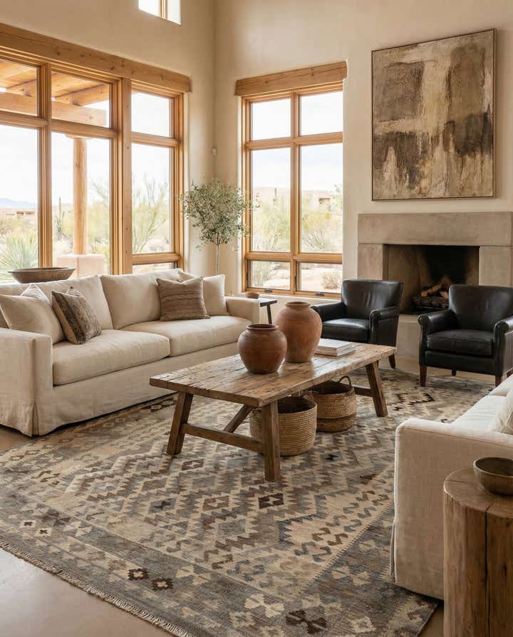 7' x 9' 7 Hand Woven Kilim Maymana Wool Rug