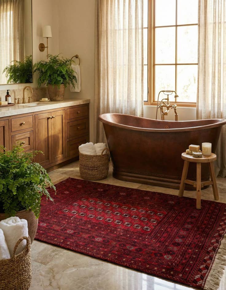 Detail image of  6' 9 x 9' 9  Hand Knotted Afghan Akhche Oriental Wool Rug