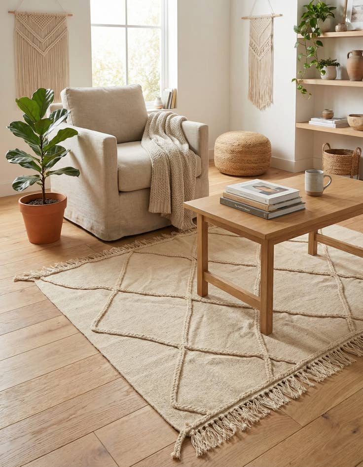 Detail image of  3' 4 x 5'  Hand Knotted Moroccan Wool Rug