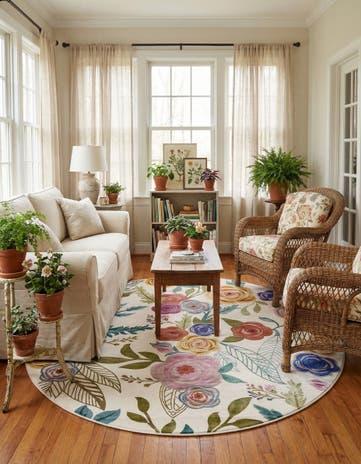 Ivory Blossom Round Rug