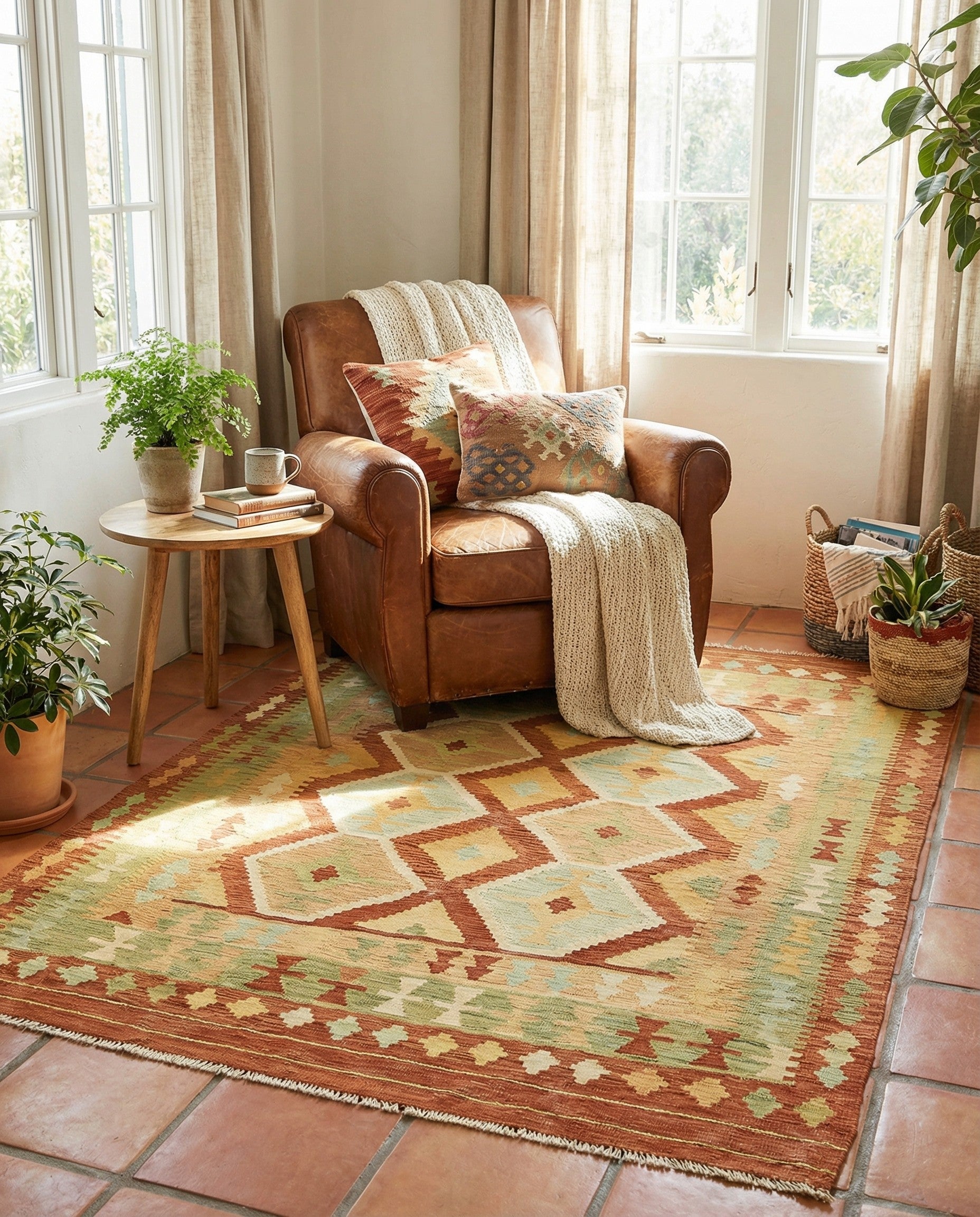 150cm x 200cm Tejido a mano Kilim Waziri Alfombra Lana