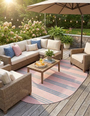 Pink and Aqua Easy-Clean Jill Zarin Anguilla Indoor / Outdoor Oval Rug