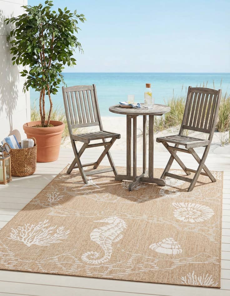 Detail image of 5' 3 x 8'  Washable Coastal Indoor / Outdoor Rug