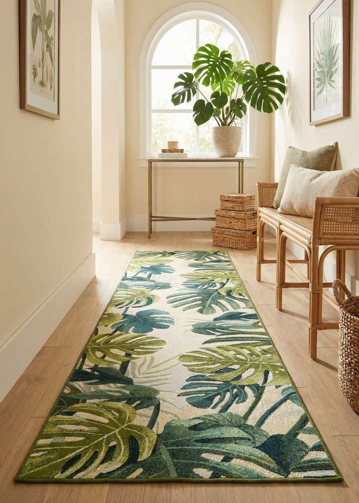 2' 7 x 12' Easy-Clean Botanical Indoor / Outdoor Runner Rug