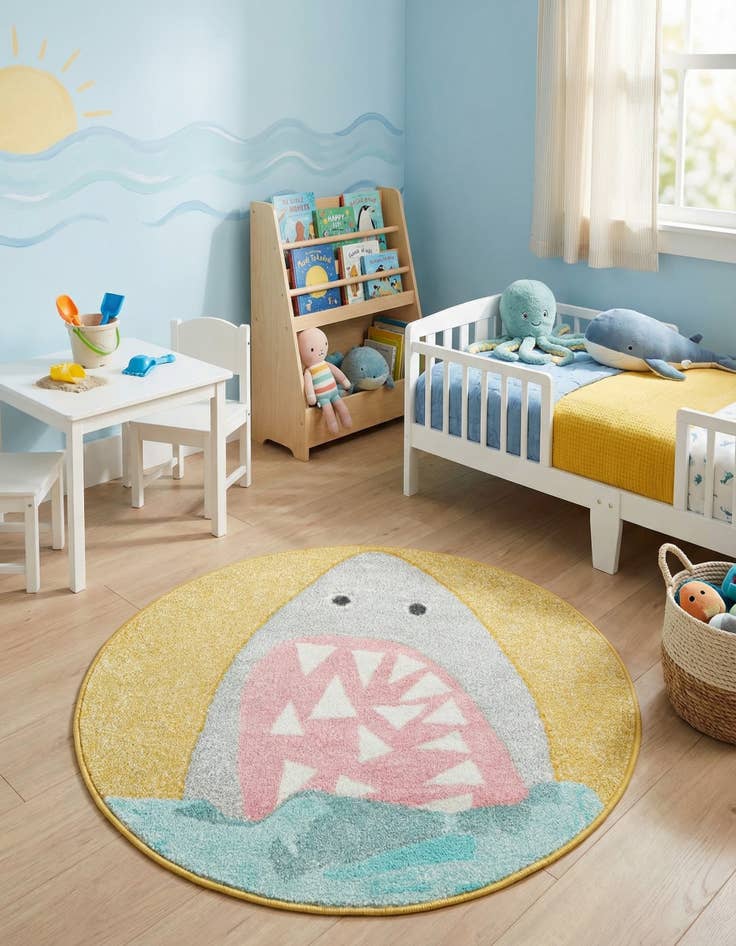 Detail image of 3' 3 x 3' 3 Shark Whimsy Kids Round Rug
