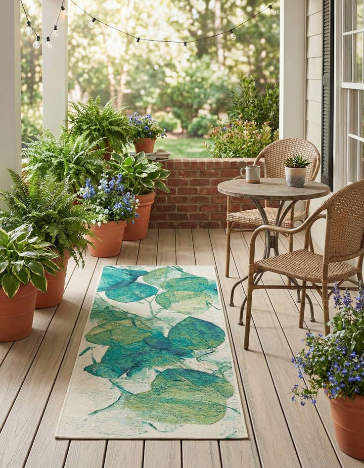 Detail image of 2' x 5' Easy-Clean Botanical Indoor / Outdoor Runner Rug