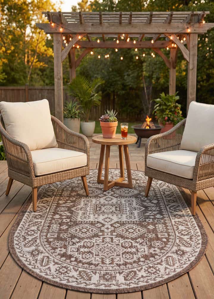 3' x 5' 3 Easy-Clean Aztec Indoor / Outdoor Oval Rug