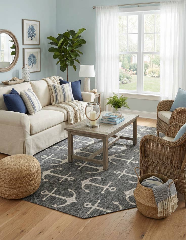 Detail image of 7' 10 x 10'  Washable Coastal Indoor / Outdoor Oval Rug