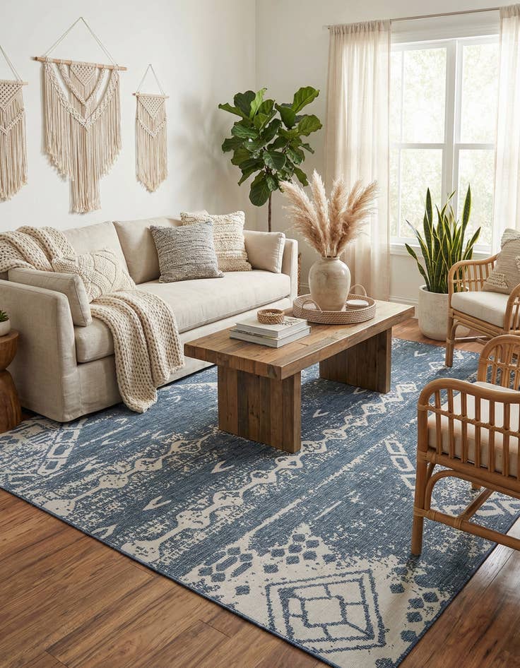 Detail image of  10' x 13'  Washable Bohemian Indoor / Outdoor Rug