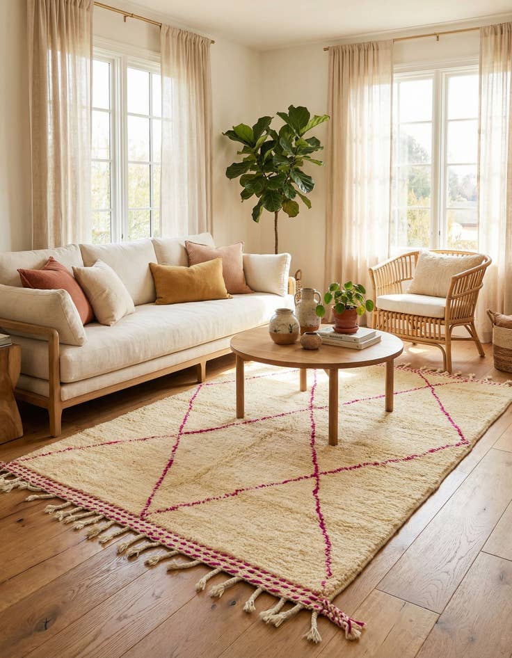 Detail image of 4' 10 x 8'  Hand Knotted Moroccan Wool Rug