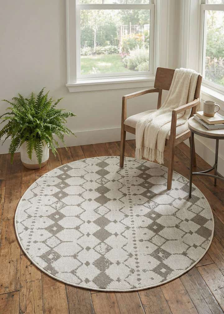 4' x 4' Easy-Clean Trellis Indoor / Outdoor Round Rug