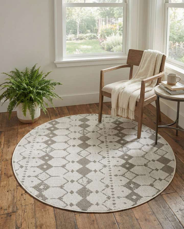 4' x 4' Easy-Clean Trellis Indoor / Outdoor Round Rug