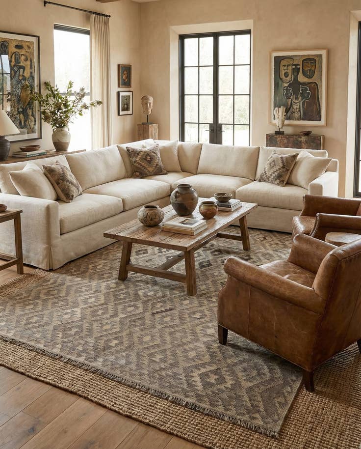 Detail image of 6' 9 x 10' Hand Woven Kilim Maymana Wool Rug