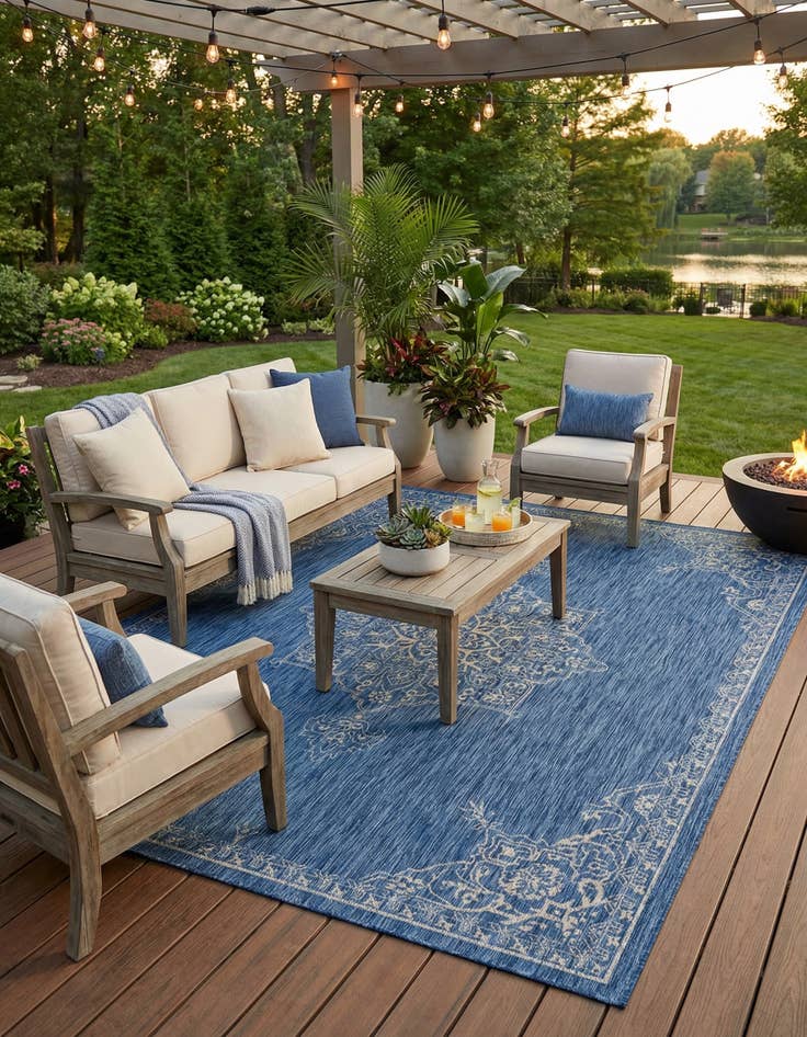 Detail image of 9' x 12'  Washable Traditional Indoor / Outdoor Rug