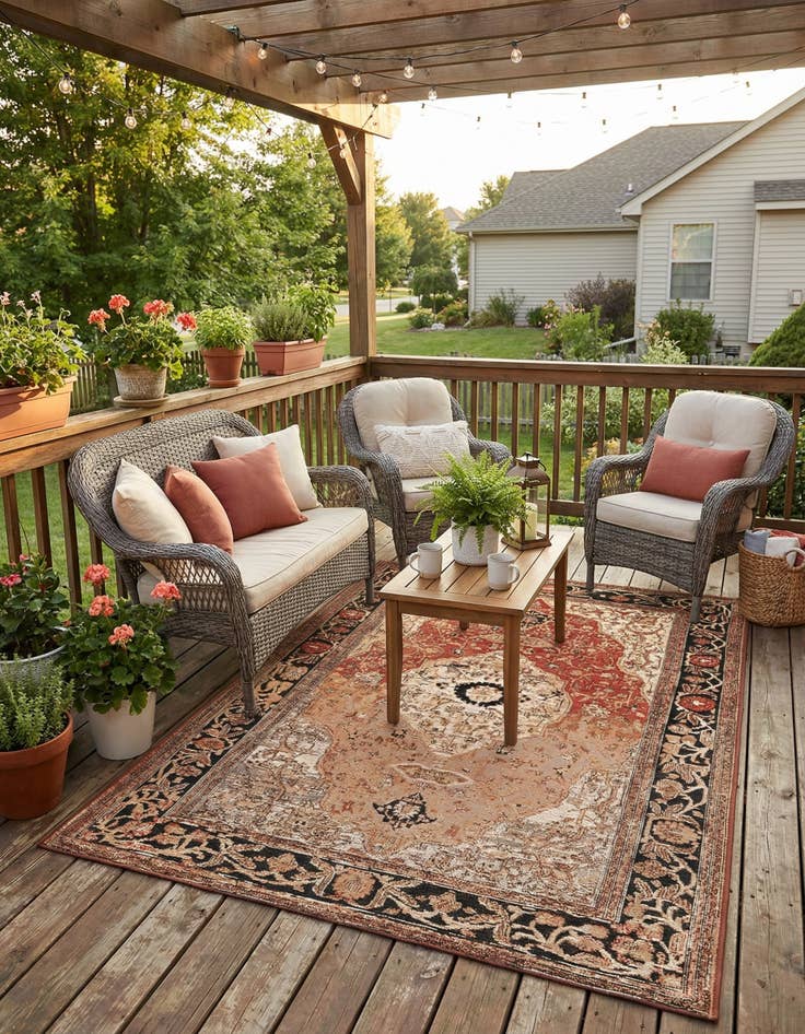 Detail image of 4' x 6'  Washable Traditional Indoor / Outdoor Rug