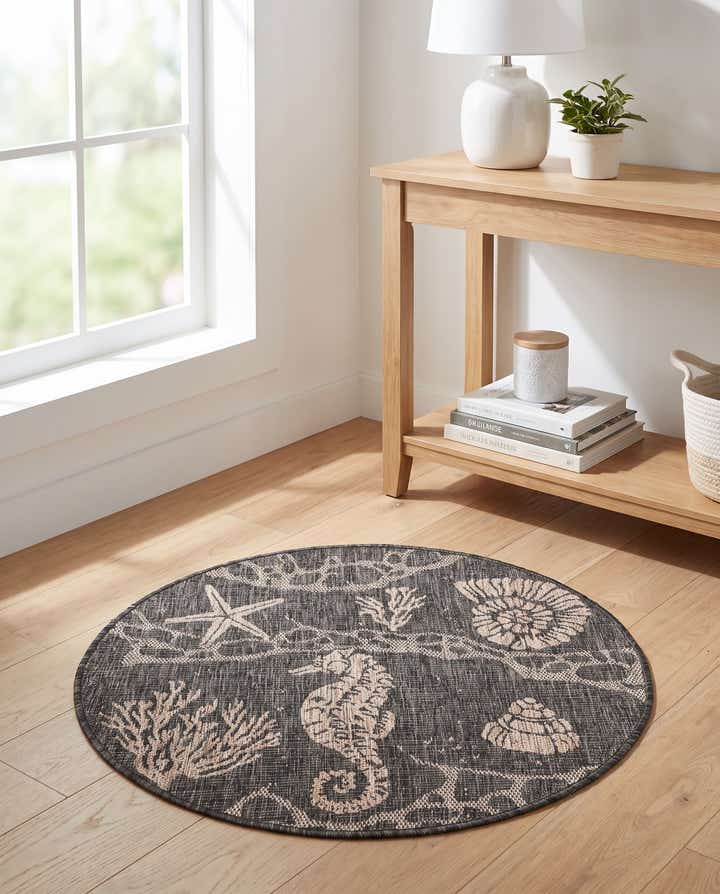 3' x 3' Easy-Clean Coastal Indoor / Outdoor Round Rug