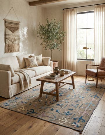 5' 3 x 6' 4 Hand Woven Kilim Suzani Wool Rug