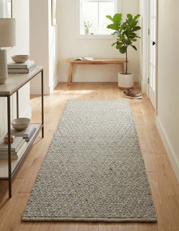 Gray Hand Woven Lattice Wool Runner Rug
