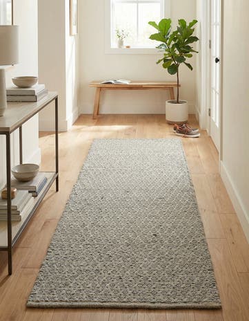Gray Hand Woven Lattice Wool Runner Rug