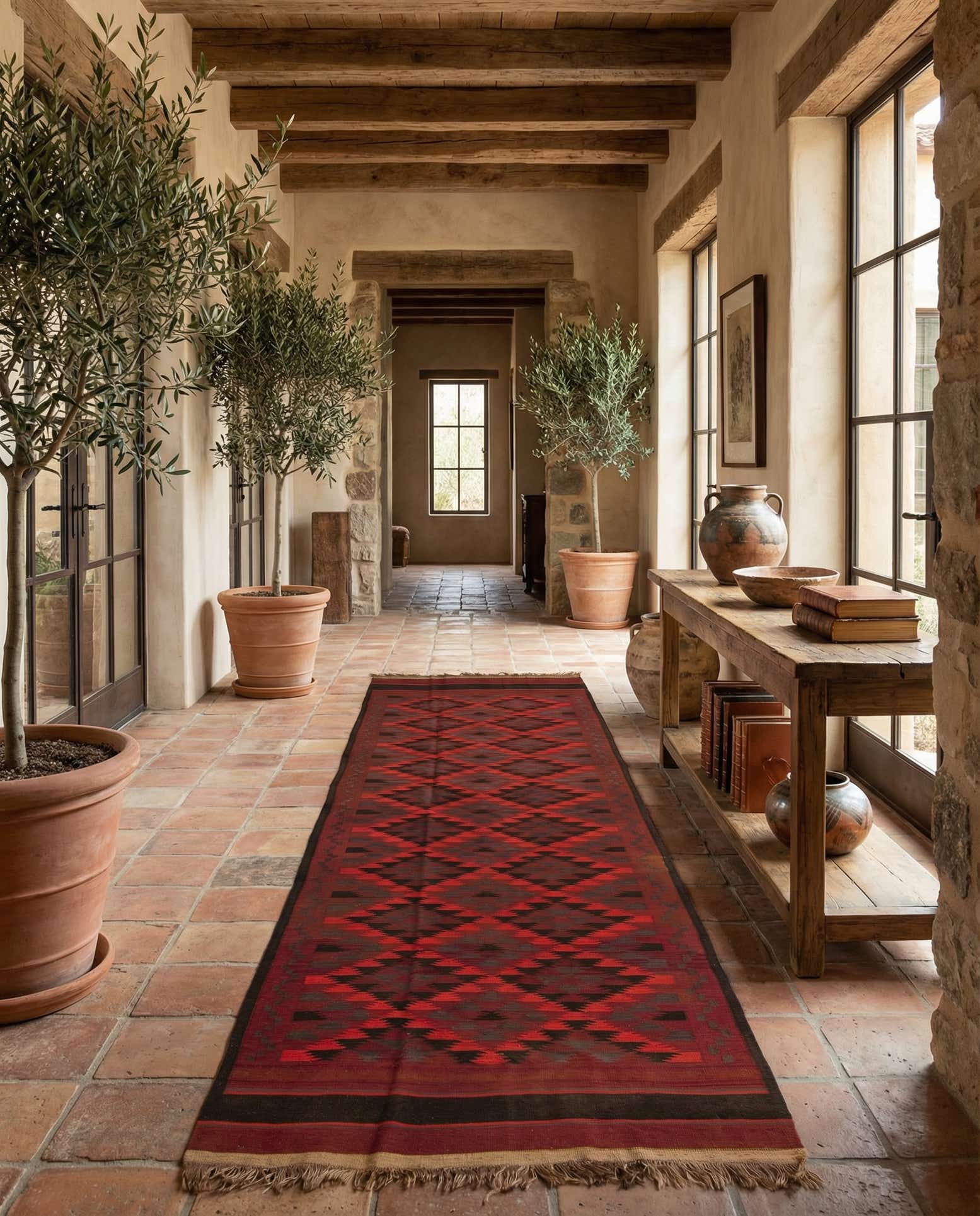 4' 4 x 15' 3 Hand Woven Kilim Fars Wool Runner Rug
