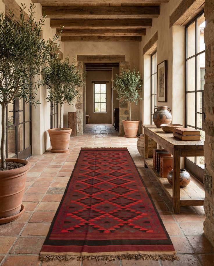 Detail image of 4' 4 x 15' 3 Hand Woven Kilim Fars Wool Runner Rug