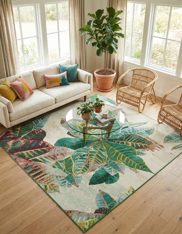 7' 10 x 7' 10 Easy-Clean Botanical Indoor / Outdoor Square Rug