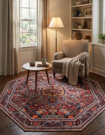 Burgundy Washable Timeless Octagon Rug