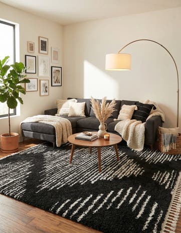 Black and White Serenity Shag Square Rug