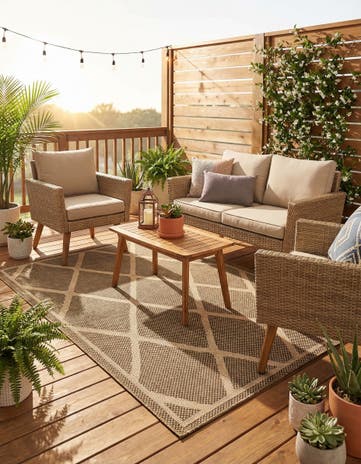 Brown Easy-Clean Lattice Indoor / Outdoor Rug