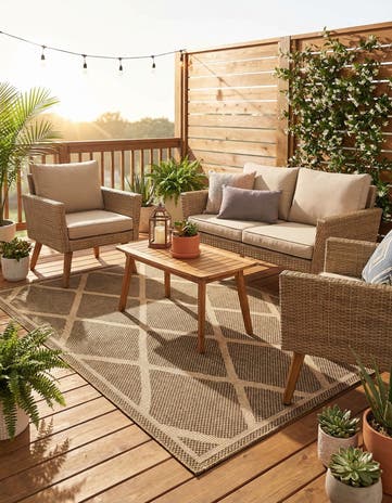 Brown Easy-Clean Lattice Indoor / Outdoor Rug