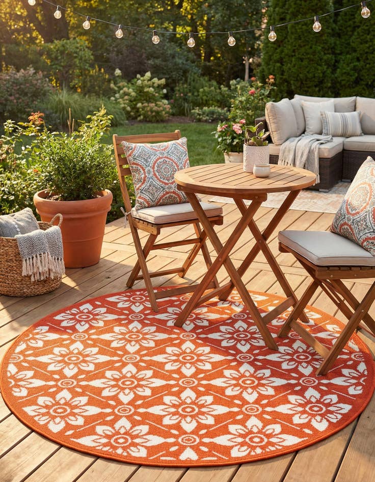Detail image of  4' x 4'  Washable Lattice Indoor / Outdoor Round Rug
