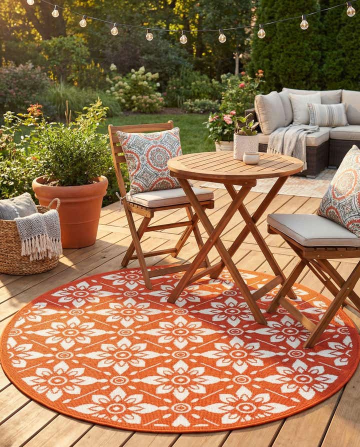 4' x 4' Easy-Clean Lattice Indoor / Outdoor Round Rug