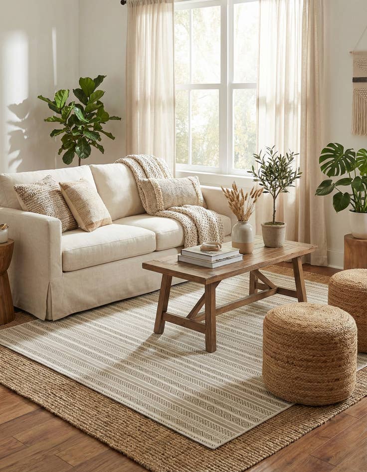 Detail image of 7' 10 x 7' 10  Washable Striped Indoor / Outdoor Square Rug