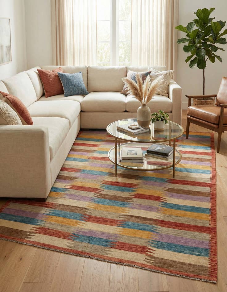 Detail image of 6' 8 x 9' 9  Hand Woven Kilim Modern Wool Rug