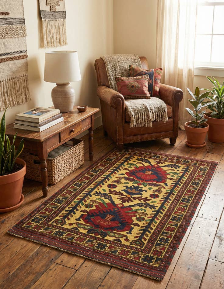 Detail image of 2' 11 x 4' 9  Hand Knotted Sumak Wool Rug