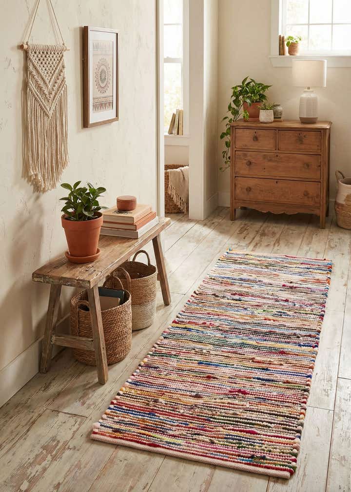2' x 5' 1 Hand Woven Chindi Cotton Runner Rug