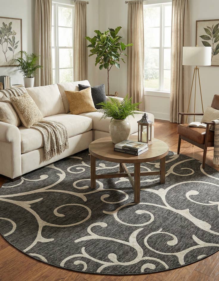 Detail image of  10' 8 x 10' 8  Washable Botanical Indoor / Outdoor Round Rug