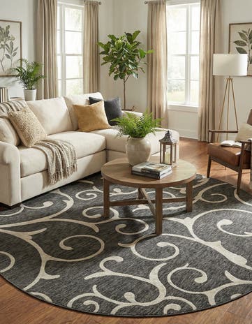10' 8 x 10' 8 Easy-Clean Botanical Indoor / Outdoor Round Rug