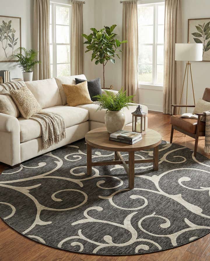 10' 8 x 10' 8 Easy-Clean Botanical Indoor / Outdoor Round Rug