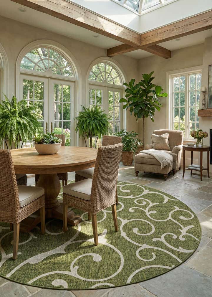 13' x 13' Easy-Clean Botanical Indoor / Outdoor Round Rug