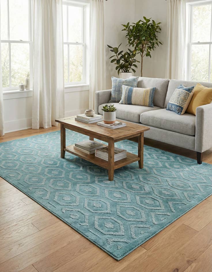 Detail image of 6' x 9' Easy-Clean Trellis Textured Indoor / Outdoor Rug